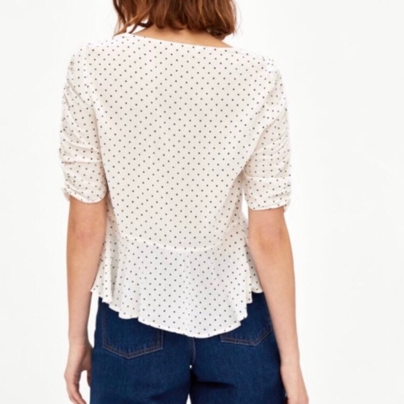 Zara White and Black Polka Dot Peplum Blouse - Picture 2 of 8